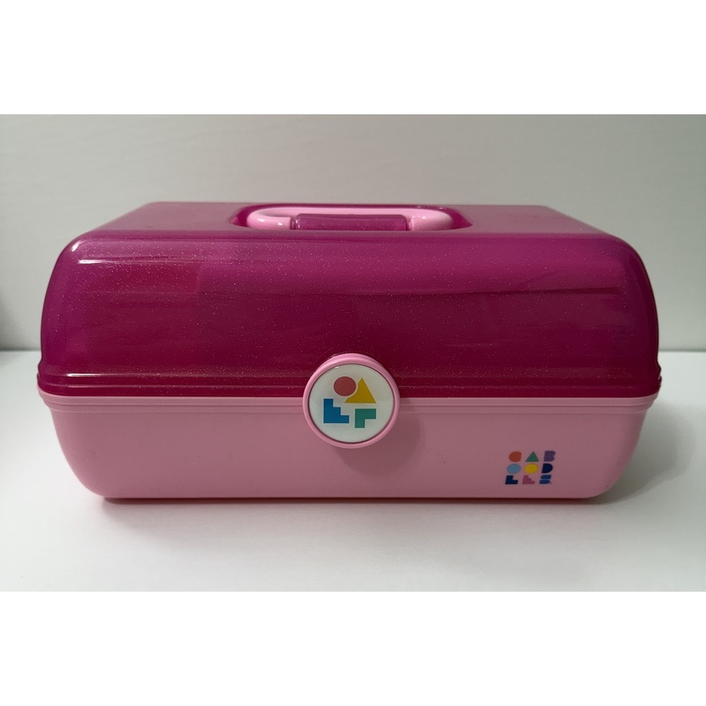 Vtg Caboodles Makeup Organizer Carrying Travel Case Pink Two Tier Mirror Tray